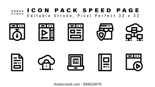 Iconos de línea de la página de iconos de velocidad. Contiene iconos como base de datos, contenido, seguridad en la nube, portátil, etc. 32 x 32 Pixel Perfecto