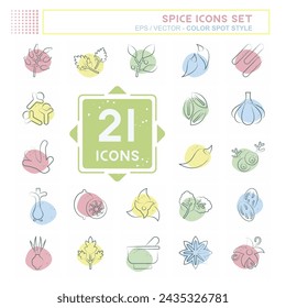 Icono Set Spice. relacionado con el símbolo Vegetable. Estilo del punto del color. diseño simple editable. ilustración simple