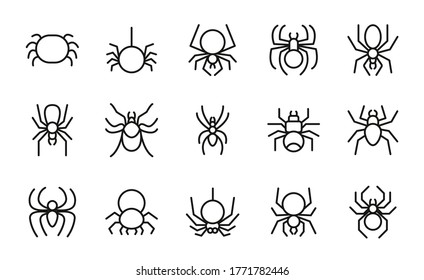 Icon set of spider. Editable vector pictograms isolated on a white background. Trendy outline symbols for mobile apps and website design. Premium pack of icons in trendy line style.