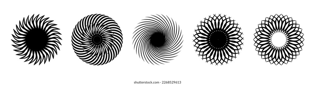 Icon set of Spiral and rotation circle design elements. Flat vector illustration