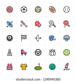 Icon set - Sport and activity full color outline stroke vector illustration on white background