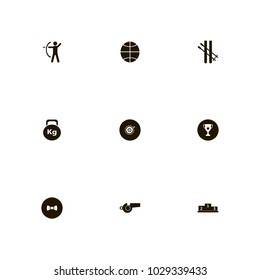 icon set Sport with aim, whistle, podium and ball
