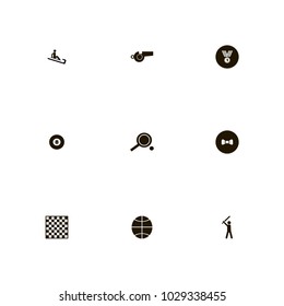 icon set Sport with bit, train, eight and board