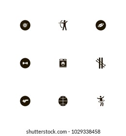 icon set Sport with darts, ball, male and gymnast