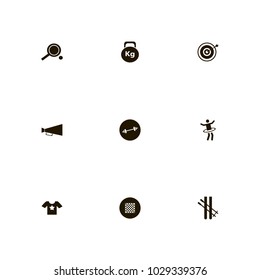 icon set Sport with horn, bat, ping pong and powerlifting