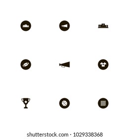 icon set Sport with loud, silver, board and short 