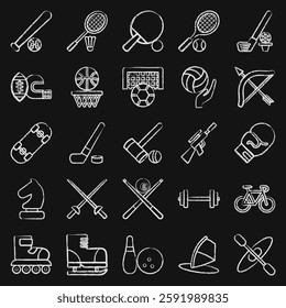 Icon set of sports. Sports elements. Icon in chalk style.