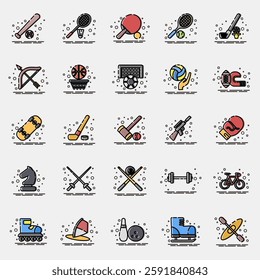 Icon set of sports. Sports elements. Icon in MBE style.