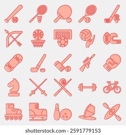 Icon set of sports. Sports elements. Icon in two tone style.