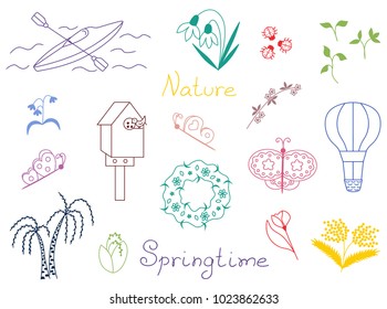 Icon set of spring country vector springtime illustration sketch