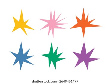 Ícone definir estrela bang retro isolado no fundo branco