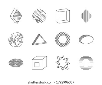 Symbolsatz von Stern und geometrischen Formen auf weißem Hintergrund, Linienstil, Vektorgrafik
