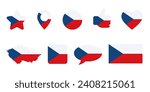 Icon set with star, heart, map, pin, speech bubble and thumb up of czech flag colors. Symbols or signs isolated on white. Vector clipart, illustration of event or national holidays in Czech Republic.