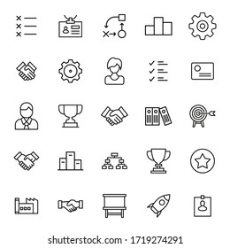 Symbolsatz für den Start. Bearbeitbare Vektorgrafik-Piktogramme einzeln auf weißem Hintergrund. Trendy-Umrisssymbole für mobile Apps und Website-Design. Premium-Paket von Symbolen im trendigen Linienstil.