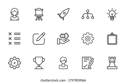 Icon set of start up. Editable vector pictograms isolated on a white background. Trendy outline symbols for mobile apps and website design. Premium pack of icons in trendy line style.
