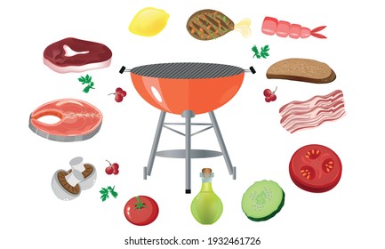 Icon set of stickers for picnic, barbecue. Vector illustration.