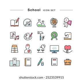 Icon set of subjects used at school