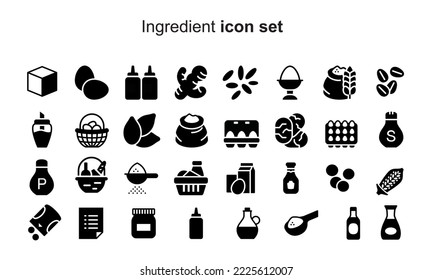 Icon set of sugar, egg, mustard, bucket, honey jar, coffee bean