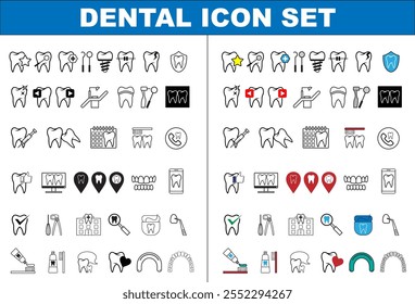 Conjunto de iconos adecuado para odontología dental y Sitios web dentales. Botones y logotipos para su uso en las redes sociales y materiales impresos de los dentistas.

