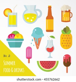 icon set of summer food and drinks