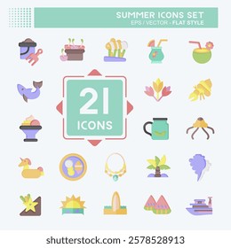 Icon Set Summer. related to Holiday symbol. flat style. design editable