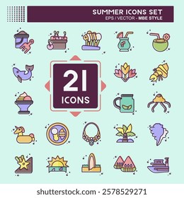 Icon Set Summer. related to Holiday symbol. MBE style. design editable