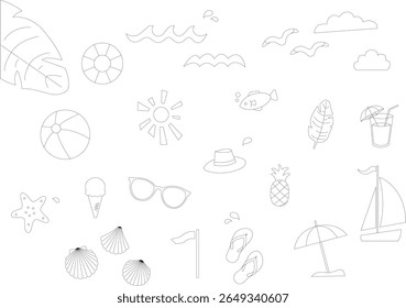 Icon set of Summer and Sea items. Summer vacation illustration travel Hello Summer Vector design