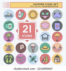 Icon Set Summer. geeignet für Bildungs-Symbol. Farbpaarstil. einfaches Design bearbeitbar. Designvorlage, Vektor. einfache Abbildung