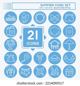 Icon Set Summer. suitable for education symbol. blue eyes style. simple design editable. design template vector. simple illustration