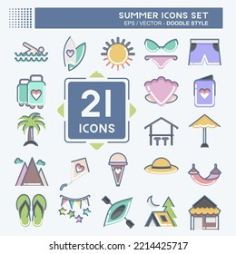 Icon Set Summer. suitable for education symbol. doodle style. simple design editable. design template vector. simple illustration