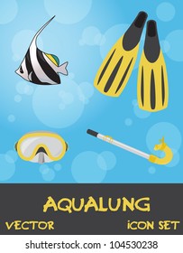 Icon set of summer underwater (scuba) devices, vector