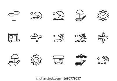 Icon set of summertime. Editable vector pictograms isolated on a white background. Trendy outline symbols for mobile apps and website design. Premium pack of icons in trendy line style.