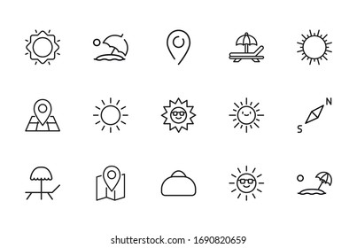 Icon set of summertime. Editable vector pictograms isolated on a white background. Trendy outline symbols for mobile apps and website design. Premium pack of icons in trendy line style.