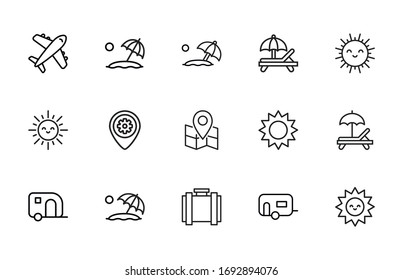 Icon set of summertime. Editable vector pictograms isolated on a white background. Trendy outline symbols for mobile apps and website design. Premium pack of icons in trendy line style.