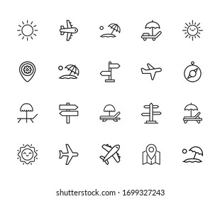Icon set of summertime. Editable vector pictograms isolated on a white background. Trendy outline symbols for mobile apps and website design. Premium pack of icons in trendy line style.