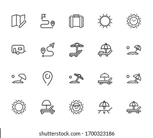 Icon set of summertime. Editable vector pictograms isolated on a white background. Trendy outline symbols for mobile apps and website design. Premium pack of icons in trendy line style.