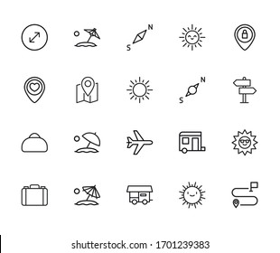 Icon set of summertime. Editable vector pictograms isolated on a white background. Trendy outline symbols for mobile apps and website design. Premium pack of icons in trendy line style.