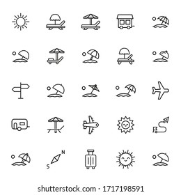 Icon set of summertime. Editable vector pictograms isolated on a white background. Trendy outline symbols for mobile apps and website design. Premium pack of icons in trendy line style.
