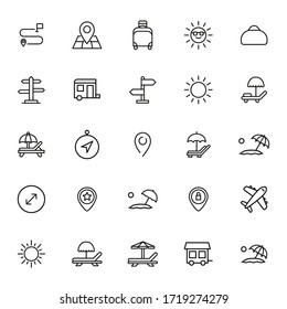 Icon set of summertime. Editable vector pictograms isolated on a white background. Trendy outline symbols for mobile apps and website design. Premium pack of icons in trendy line style.