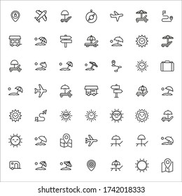 Icon set of summertime. Editable vector pictograms isolated on a white background. Trendy outline symbols for mobile apps and website design. Premium pack of icons in trendy line style.