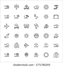 Icon set of summertime. Editable vector pictograms isolated on a white background. Trendy outline symbols for mobile apps and website design. Premium pack of icons in trendy line style.