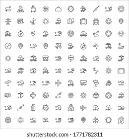 Icon set of summertime. Editable vector pictograms isolated on a white background. Trendy outline symbols for mobile apps and website design. Premium pack of icons in trendy line style.