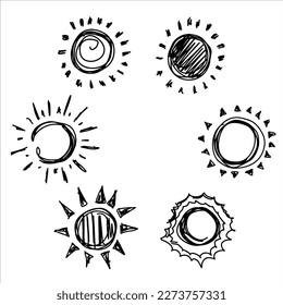 Icon set sun. Vector elements drawn by hand. Template design, sketch, logo, clipart.