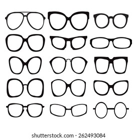 Icon Set, Sunglasses Silhouettes  in a variety of shapes  white background