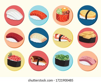 Icon set of Sushi maki Japanese food 