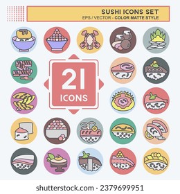 Icon Set Sushi. related to Japanese food symbol. color mate style. simple design editable. simple illustration