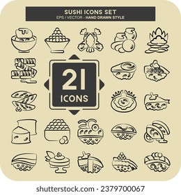 Icon Set Sushi. related to Japanese food symbol. hand drawn style. simple design editable. simple illustration