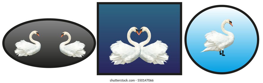 Icon set with Swan, white Swan on a gray background, Polygonal Mosaic Background, Vector illustration, Business Design Templates, Low Poly white Swan, the concept of Valentine's Day.