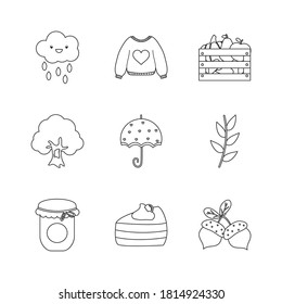 icon set of sweater and autumn over white background, line style, vector illustration