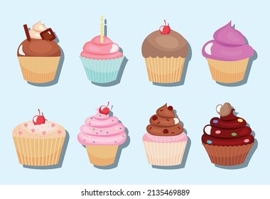 icon set of sweet cupcakes